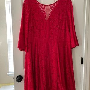 Red lace midi dress with flare sleeves. Size 22W